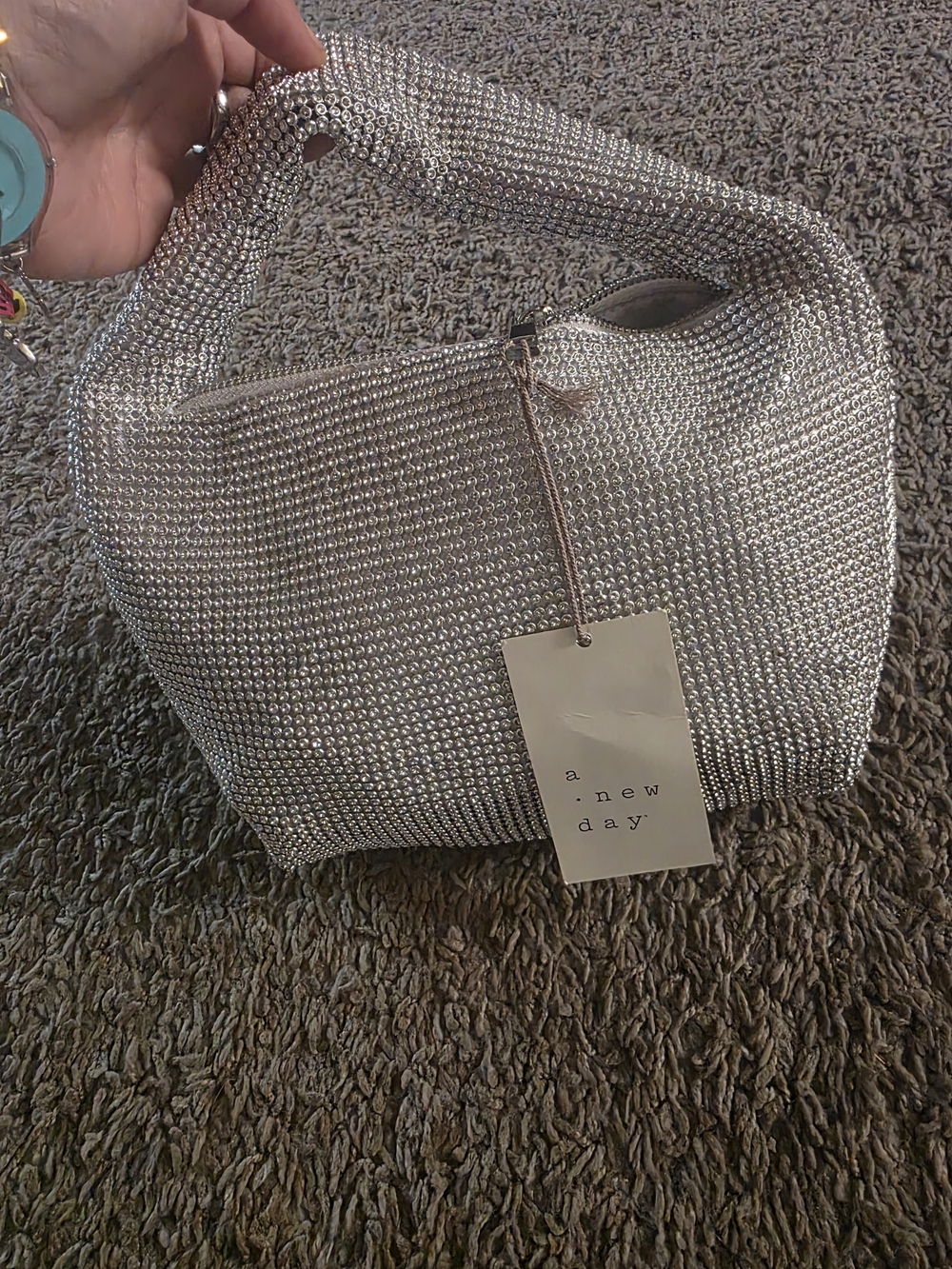 a new day Silver Crystal Mesh Hobo Bag